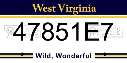 47851E7 West Virginia License Plate