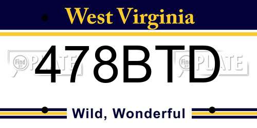 478BTD West Virginia License Plate