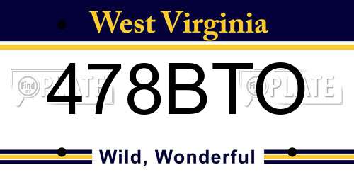 478BTO West Virginia License Plate