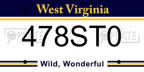 478ST0 West Virginia License Plate