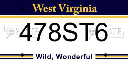 478ST6 West Virginia License Plate