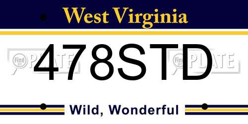 478STD West Virginia License Plate