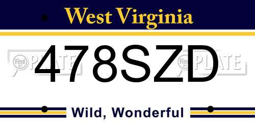 478SZD West Virginia License Plate
