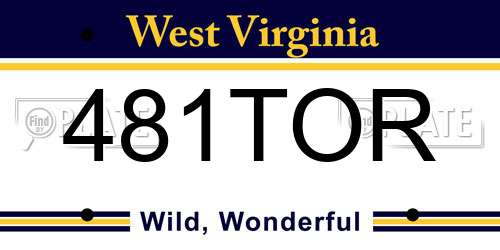 481TOR West Virginia License Plate