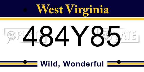 484Y85 West Virginia License Plate
