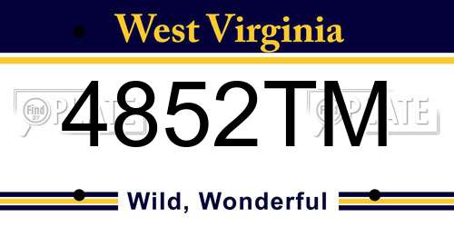 4852TM West Virginia License Plate
