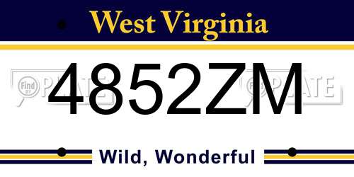 4852ZM West Virginia License Plate