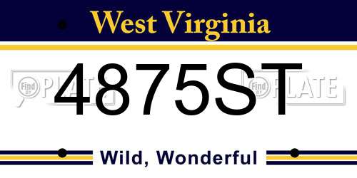 4875ST West Virginia License Plate