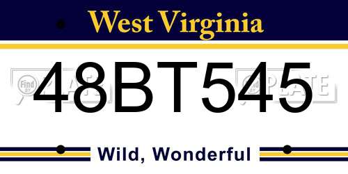 48BT545 West Virginia License Plate