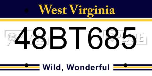 48BT685 West Virginia License Plate