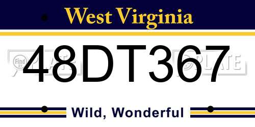 48DT367 West Virginia License Plate
