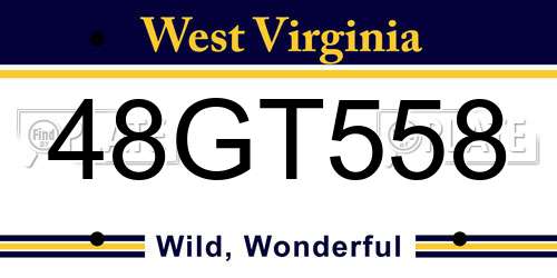 48GT558 West Virginia License Plate