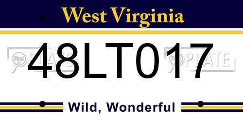 48LT017 West Virginia License Plate