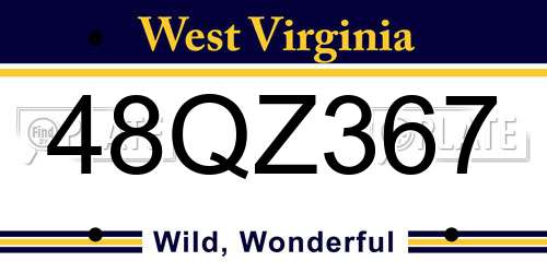 48QZ367 West Virginia License Plate