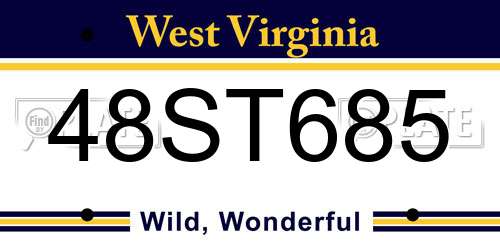 48ST685 West Virginia License Plate