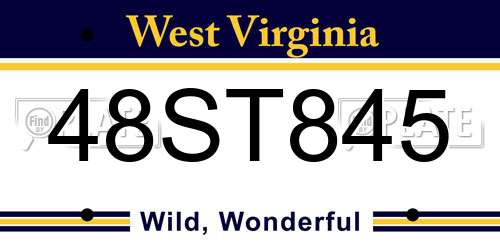 48ST845 West Virginia License Plate