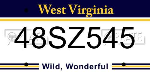 48SZ545 West Virginia License Plate