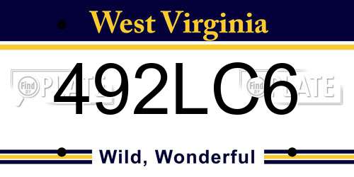 492LC6 West Virginia License Plate