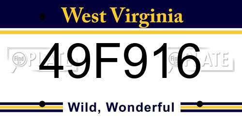 49F916 West Virginia License Plate