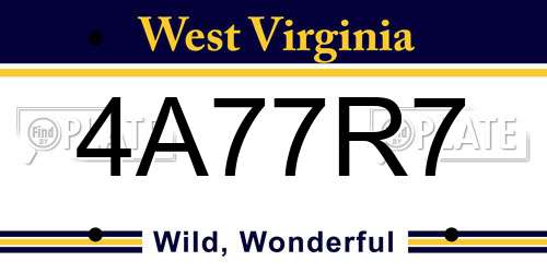 4A77R7 West Virginia License Plate