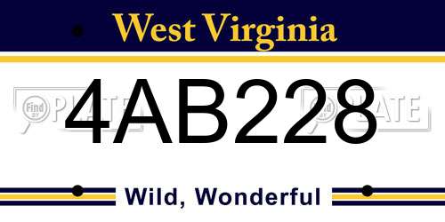 4AB228 West Virginia License Plate