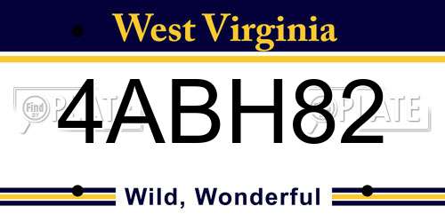 4ABH82 West Virginia License Plate