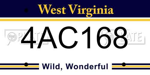 4AC168 West Virginia License Plate