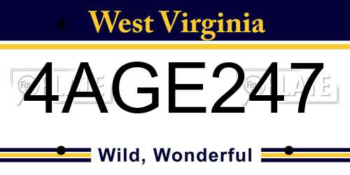 4AGE247 West Virginia License Plate