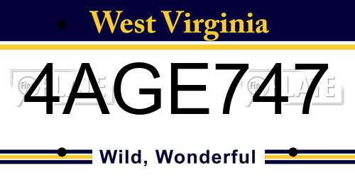 4AGE747 West Virginia License Plate