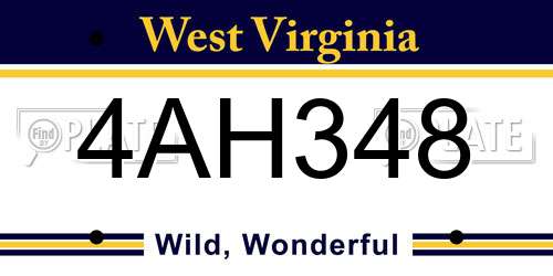 4AH348 West Virginia License Plate