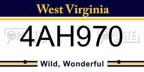 4AH970 West Virginia License Plate