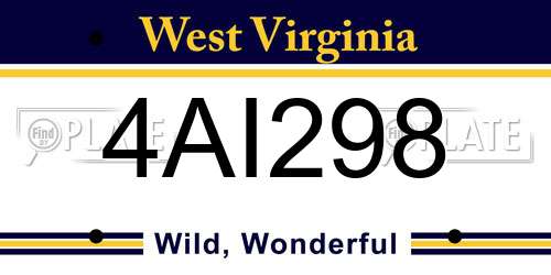 4AI298 West Virginia License Plate