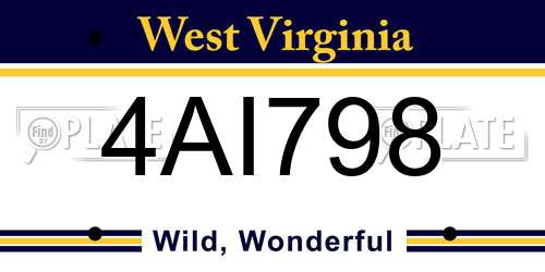 4AI798 West Virginia License Plate