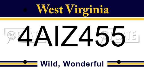 4AIZ455 West Virginia License Plate