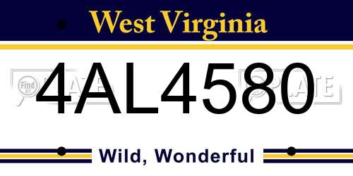4AL4580 West Virginia License Plate