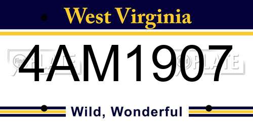 4AM1907 West Virginia License Plate