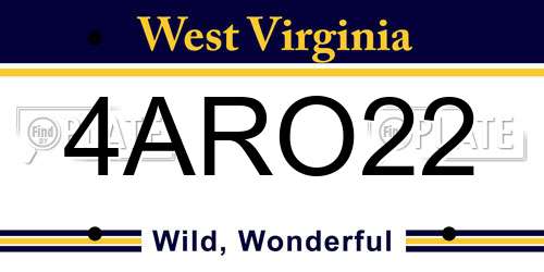 4ARO22 West Virginia License Plate
