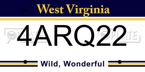 4ARQ22 West Virginia License Plate