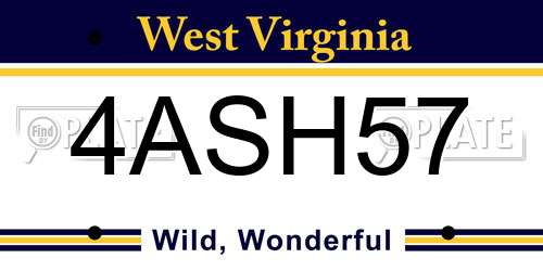 4ASH57 West Virginia License Plate