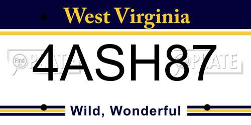 4ASH87 West Virginia License Plate