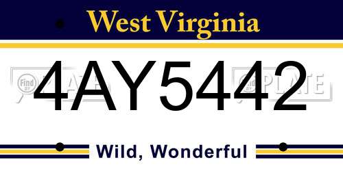 4AY5442 West Virginia License Plate