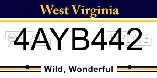 4AYB442 West Virginia License Plate