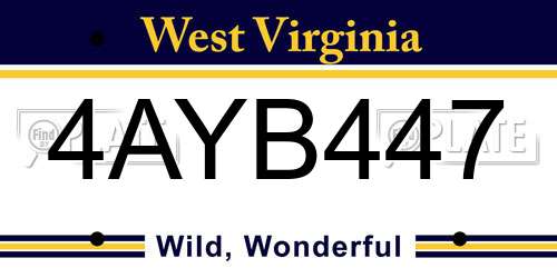 4AYB447 West Virginia License Plate