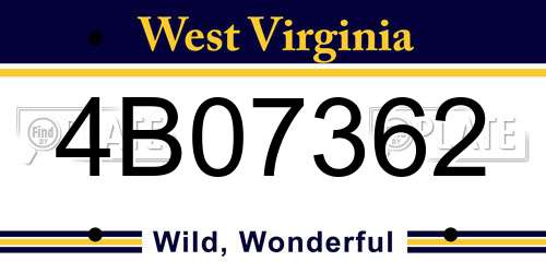 4B07362 West Virginia License Plate