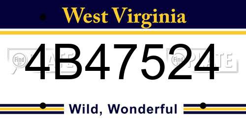 4B47524 West Virginia License Plate