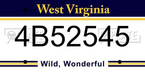 4B52545 West Virginia License Plate