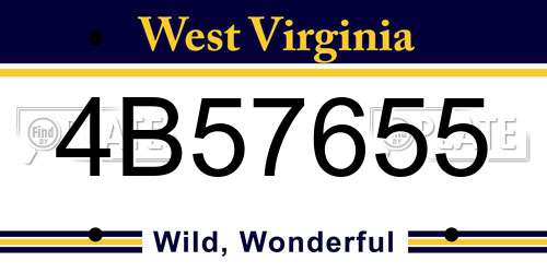 4B57655 West Virginia License Plate
