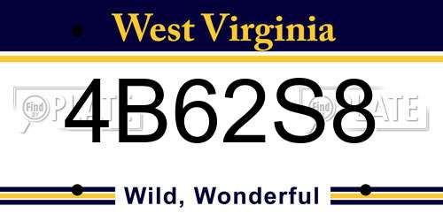 4B62S8 West Virginia License Plate