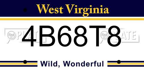 4B68T8 West Virginia License Plate