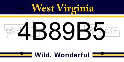 4B89B5 West Virginia License Plate